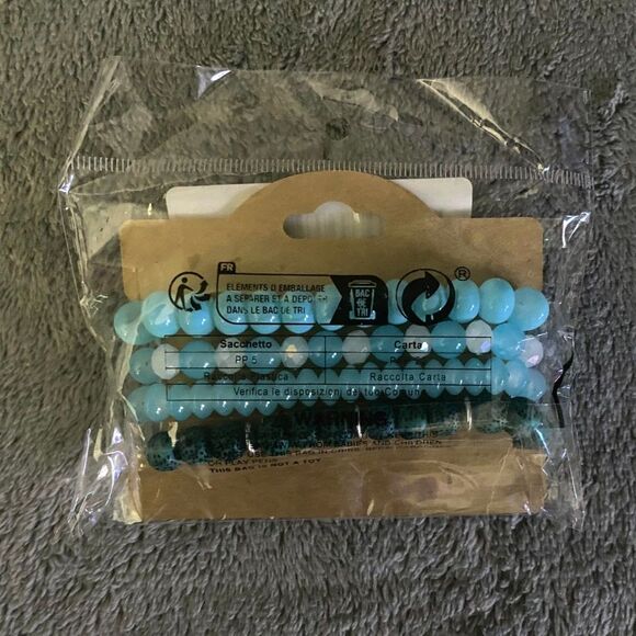 Aqua Boho Beaded Bracelet Set – Butterfly & Elephant Charms – 5 Piece Stack - Picture 2 of 6